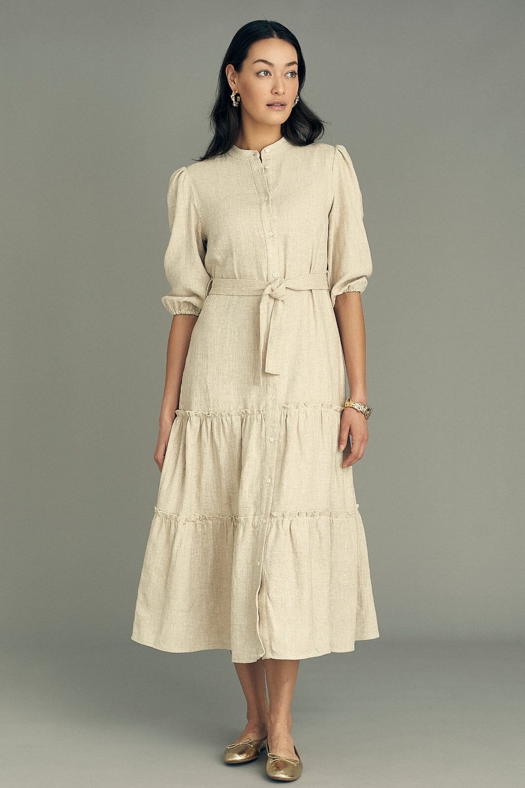 A-View - Linen Long Dress - 003 Light Sand Kjoler 