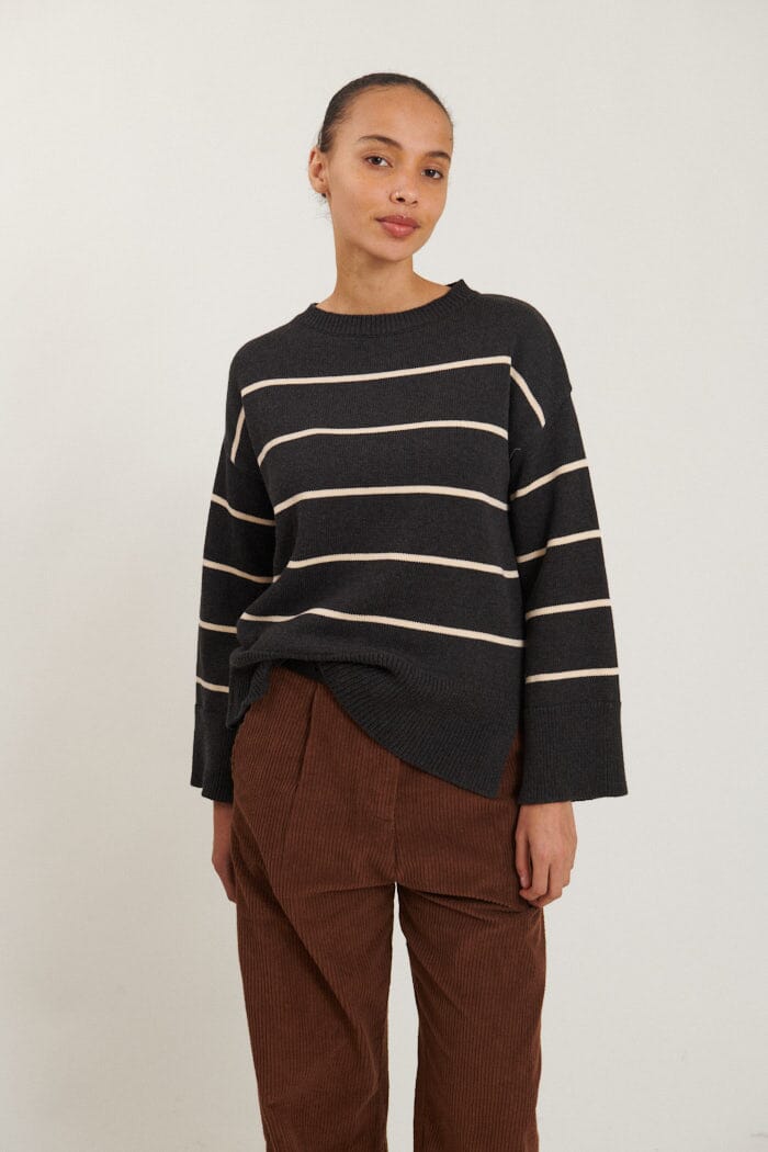 Basic Apparel - Winie O-neck Stripe - 722 Chocolate / Birch