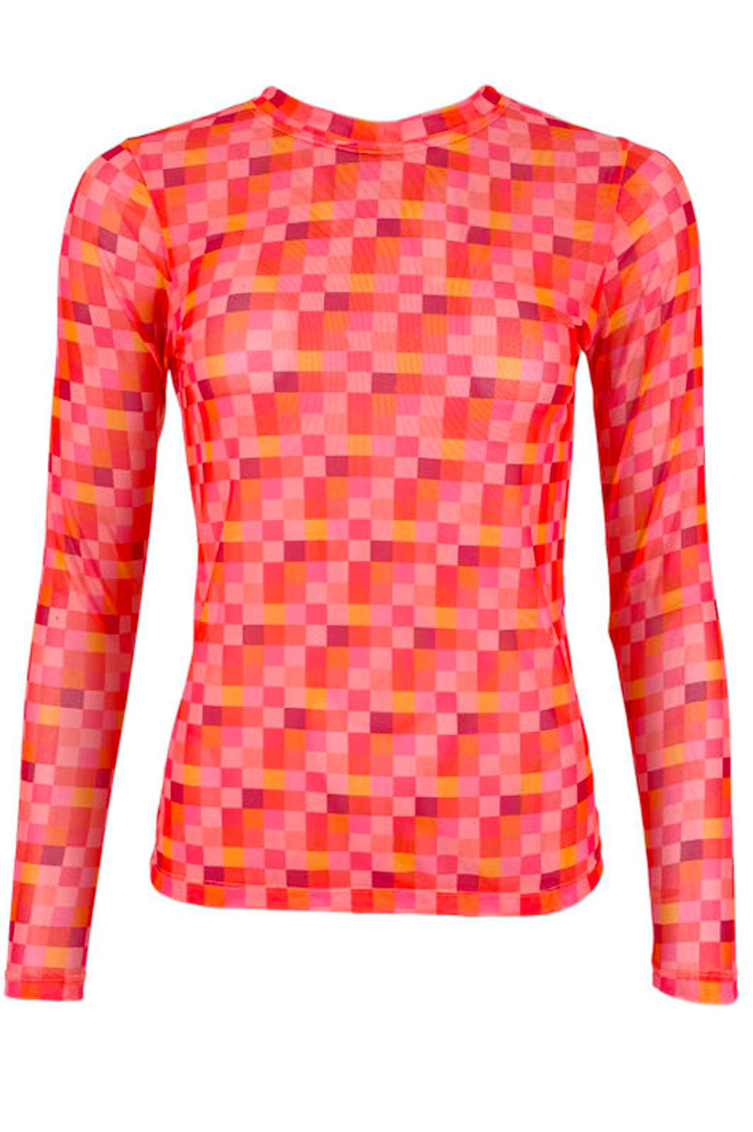 Black Colour - BcFlorence Mesh Blouse - Pink Square Bluser 