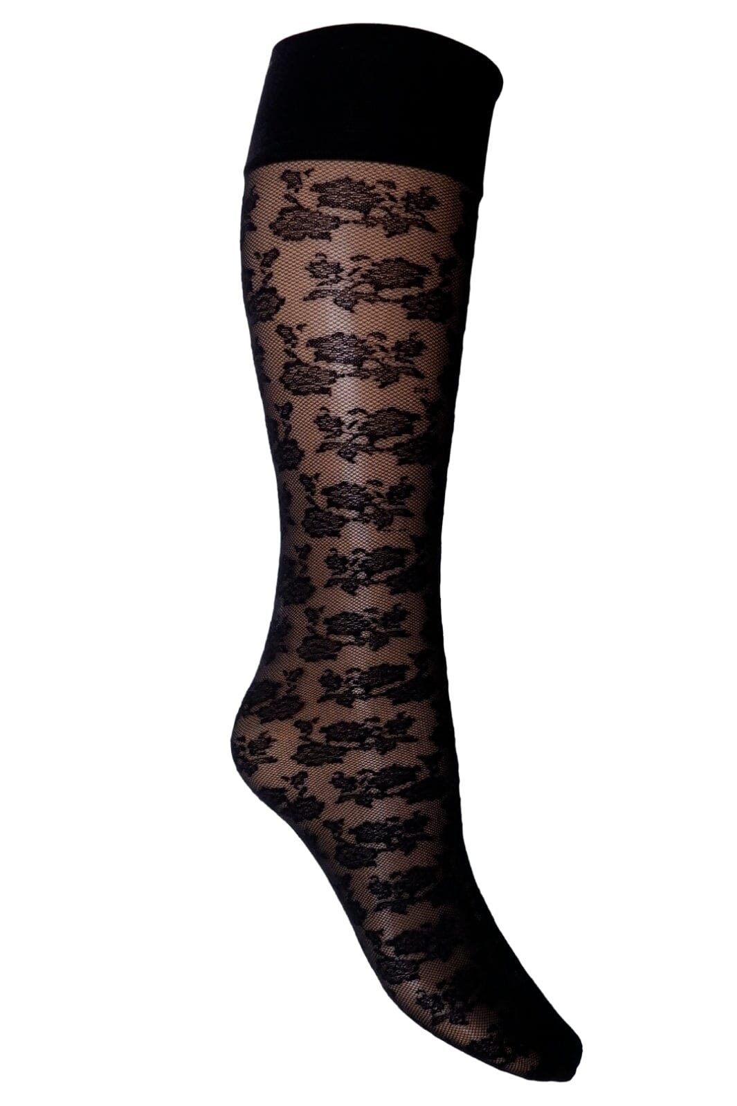 Black Colour - Bcflower Lace Knee High Sock - Black Strømper 