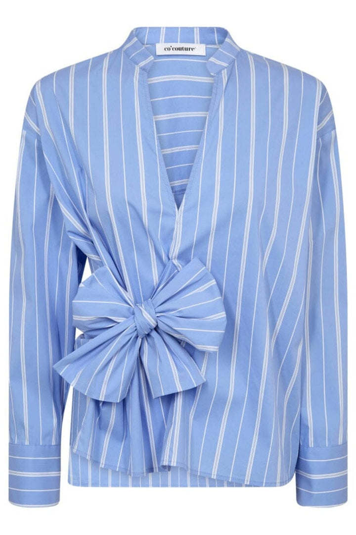 Co´Couture - Shiracc Stripe Bow V-Blouse 35706 - 23 Pale Blue Bluser 