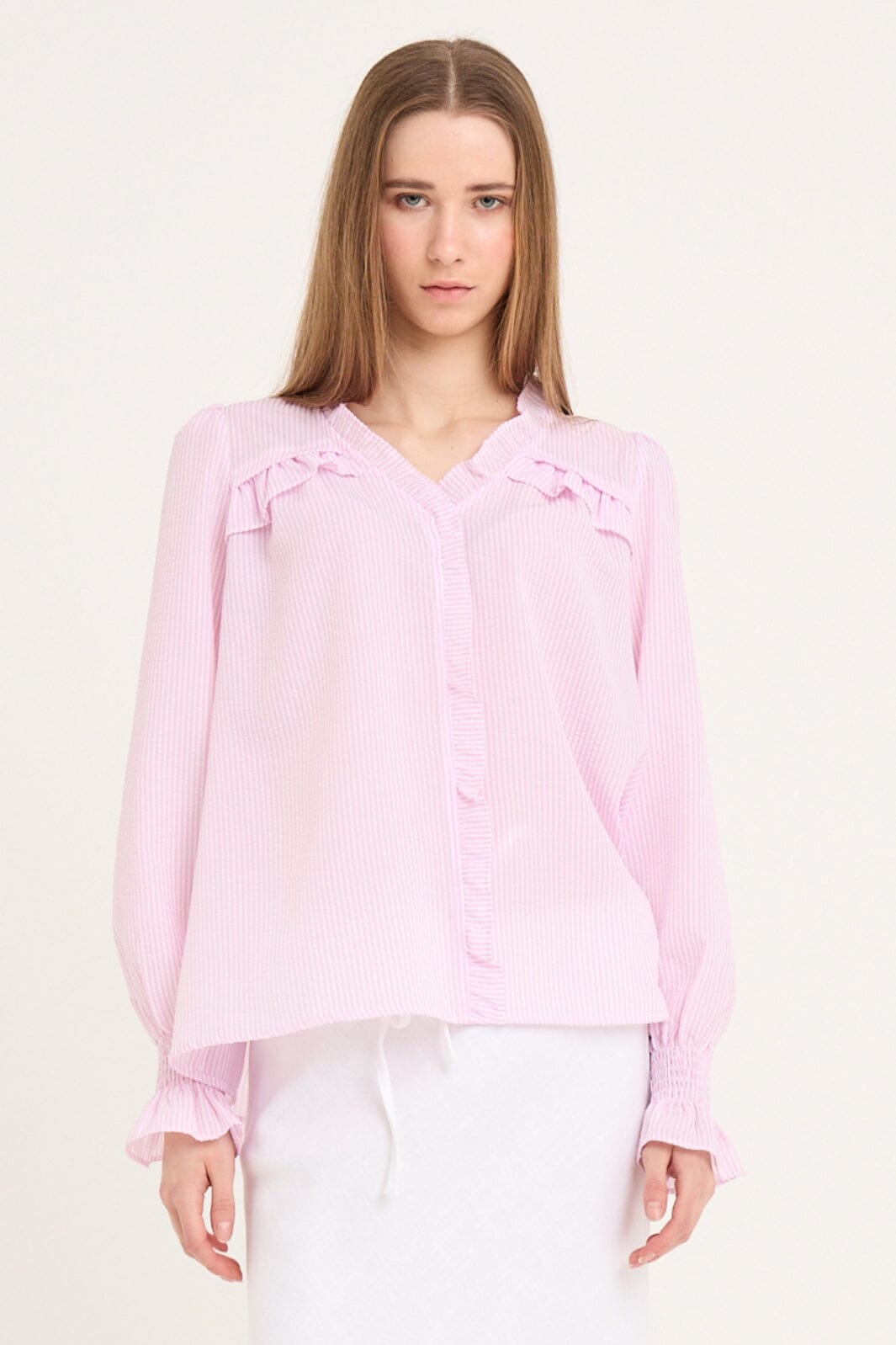 A-View - Sonja Frill Blouse - 104 Pink/White