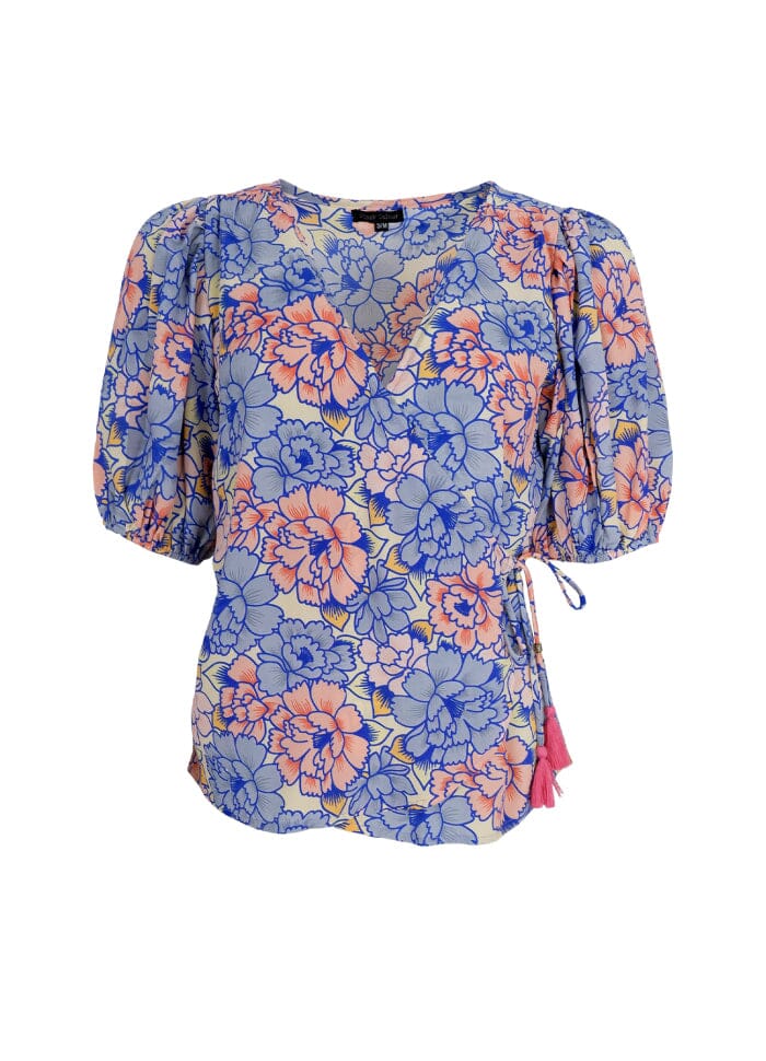 Forudbestilling - Black Colour - Bcluna Puff Sleeve Wrap Blouse - Blossom Blue Bluser 