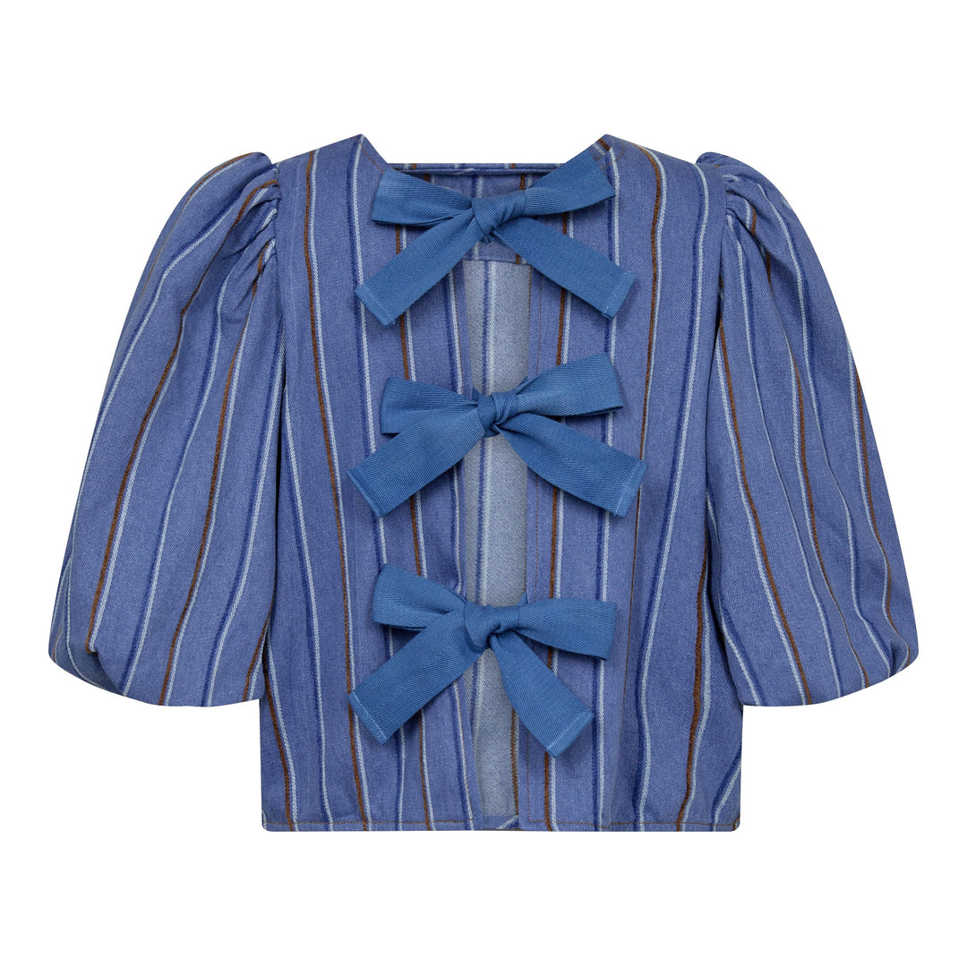 Forudbestilling - Co´couture - Brookecc Stripe Bow Blouse 35663 - 552 Denim Blue Bluser 