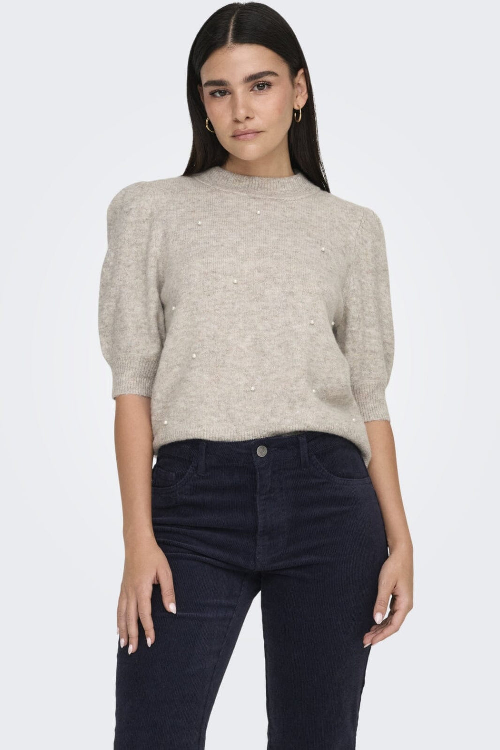 JDY - Jdyrue Life 2/4 Pearl Pullover Knt 15342271 - 4685289 - Chateau Gray Melange W. White Pearls