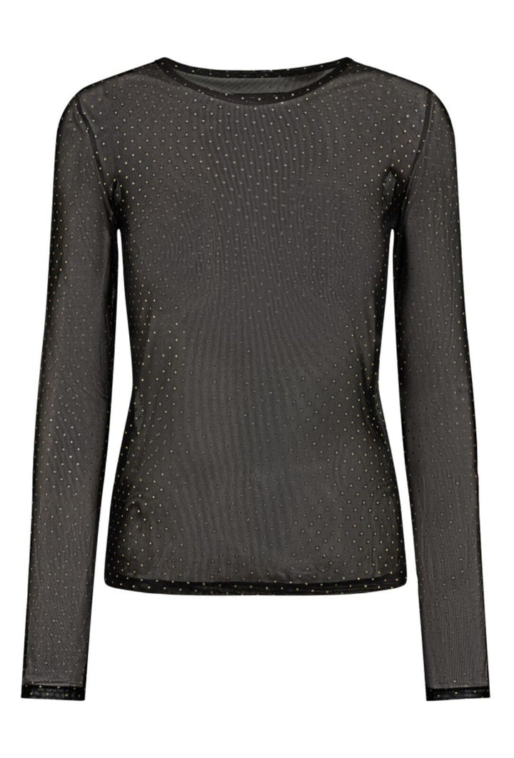 Forudbestilling - Liberte - Mesh-Ls-Sparkle-Tshirt 22134 - Black Gold Dot Bluser 