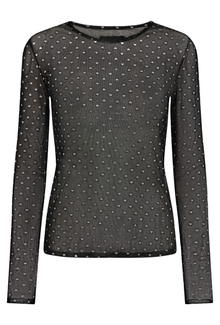 Forudbestilling - Liberte - Mesh-Ls-Sparkle-Tshirt 22134 - Black Silver Heart Bluser 