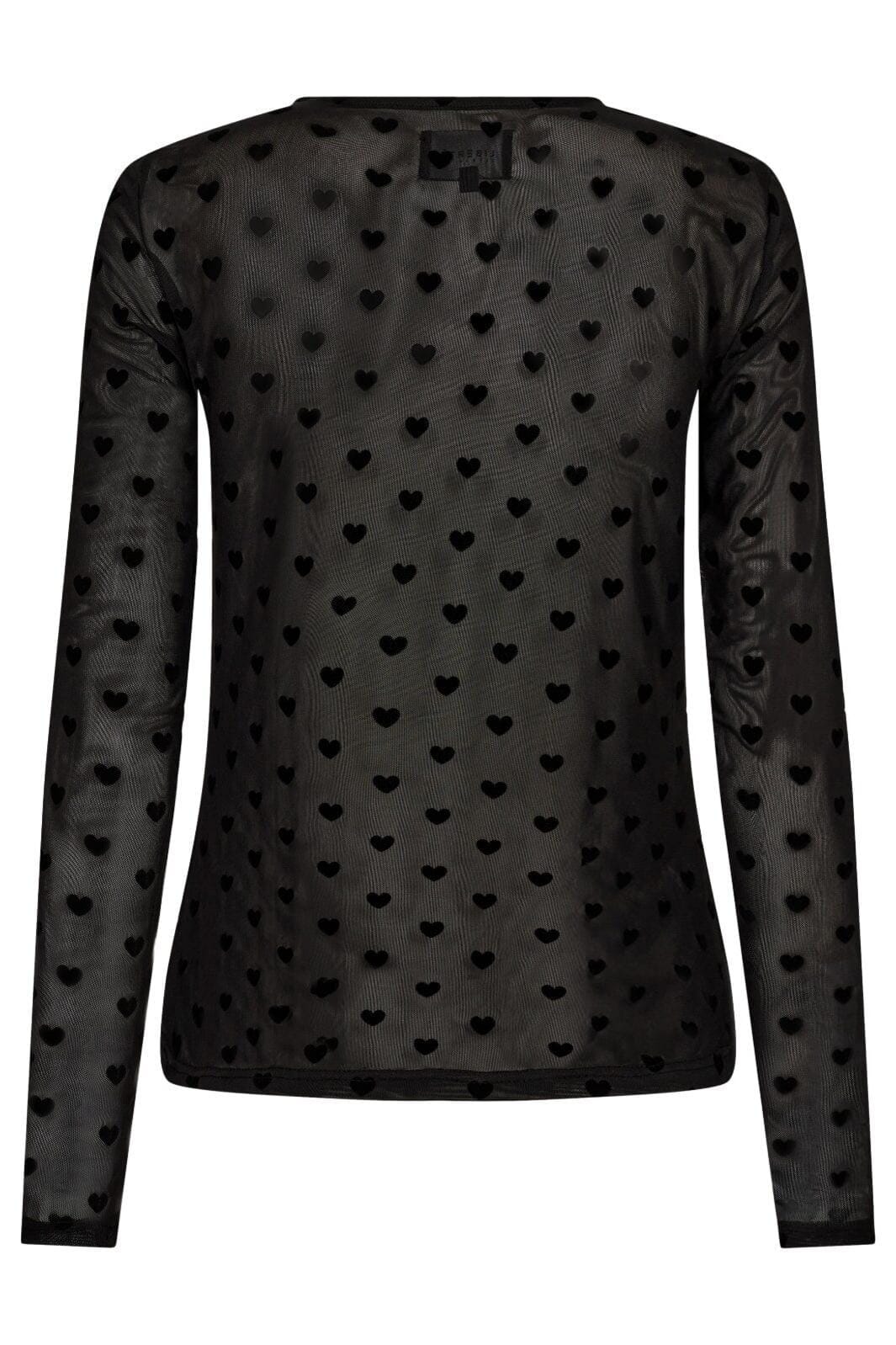 Forudbestilling - Liberte - Mesh-Ls-Tshirt - Black Flock Heart Bluser 