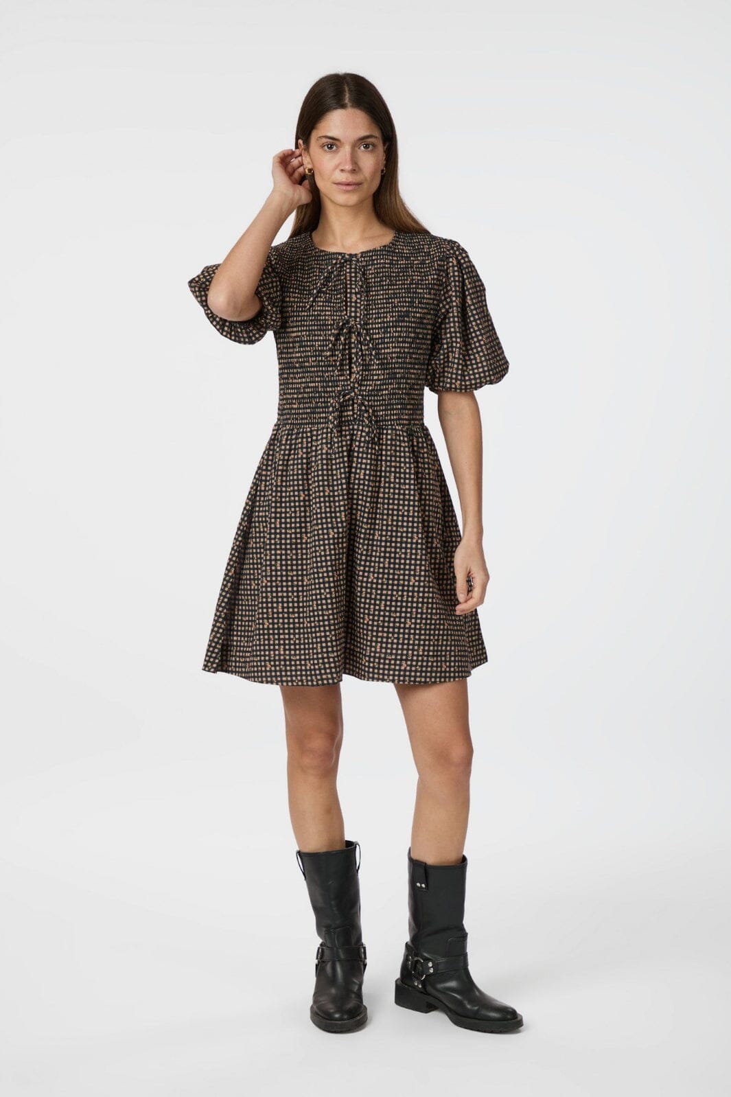 Neo Noir - Auda Check Smock Dress 165419 - 100 - Black