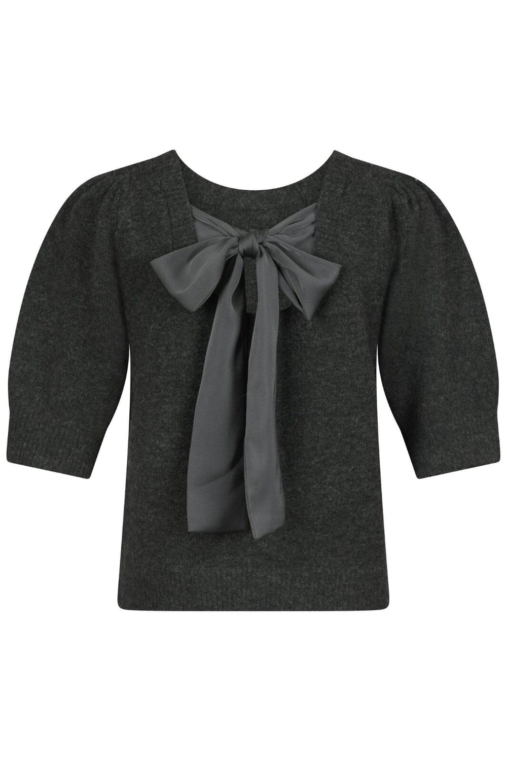 Forudbestilling - Neo Noir - Martha Bow Knit Tee - Antracit Strikbluser 