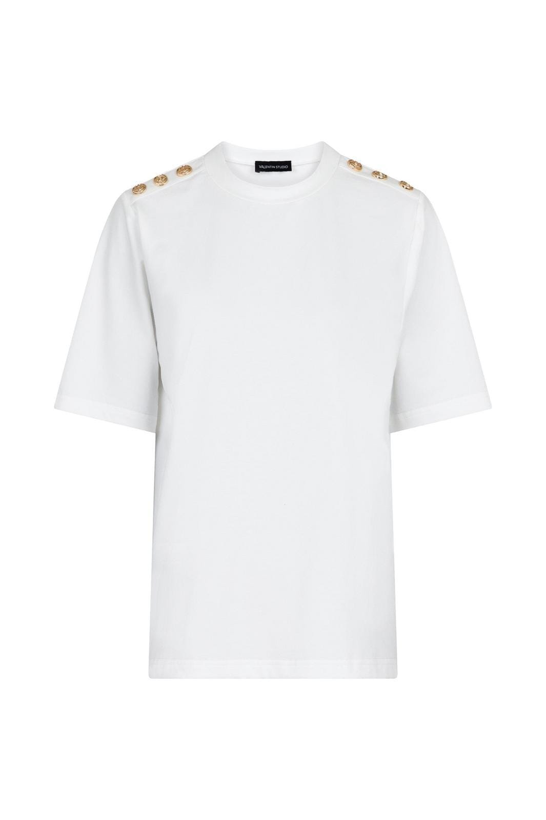 Valentin Studio - Gold Button Casual T-shirt - White T-shirts 