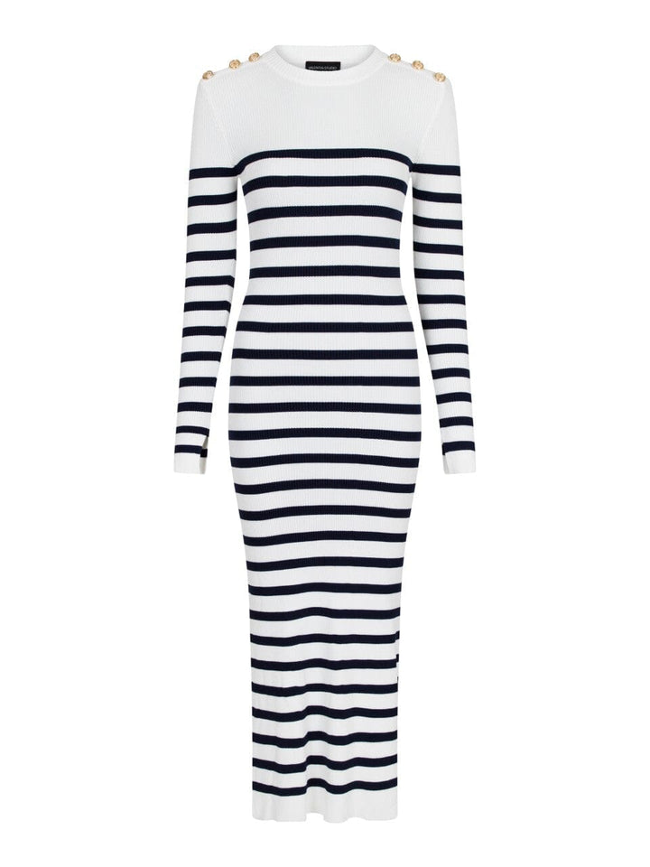 Forudbestilling - Valentin Studio - Gold Button Knit Long Dress - Navy Stripes (Juni/Juli) Kjoler 