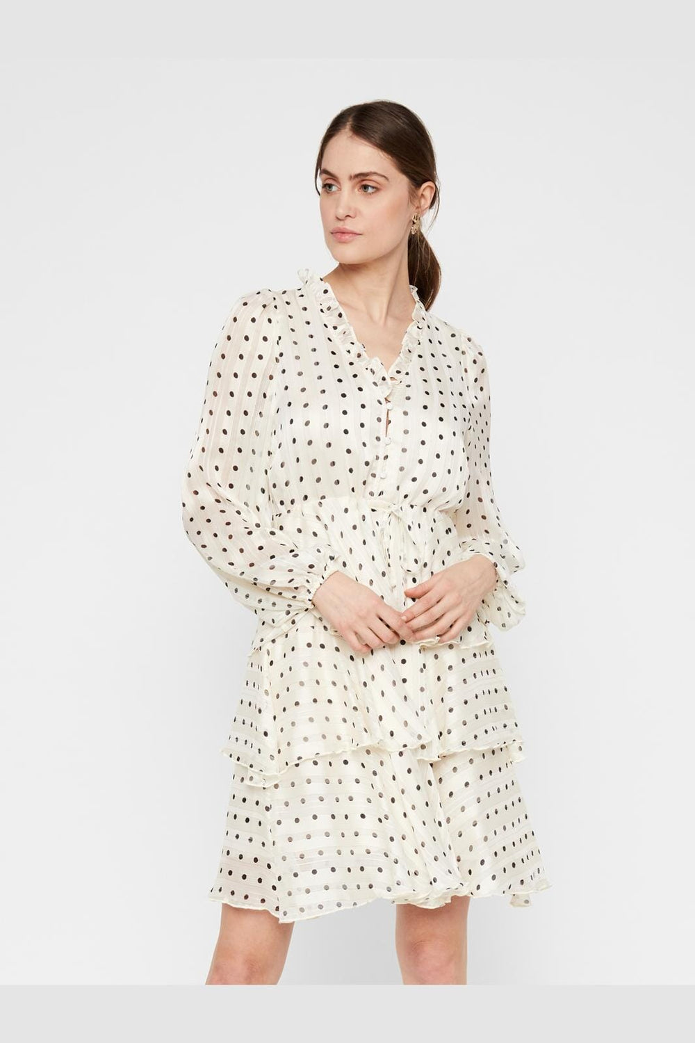 Y.A.S - Yascruella Ls Dress - 3282580 Creme Brûlée Stripes/Dots