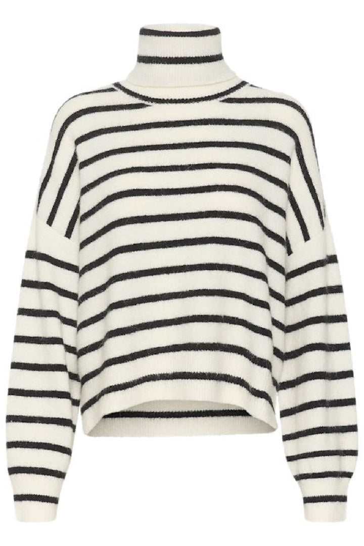 Gestuz - Alphagz Rollneck Striped - 106145 Ivory Black Striped Strikbluser 