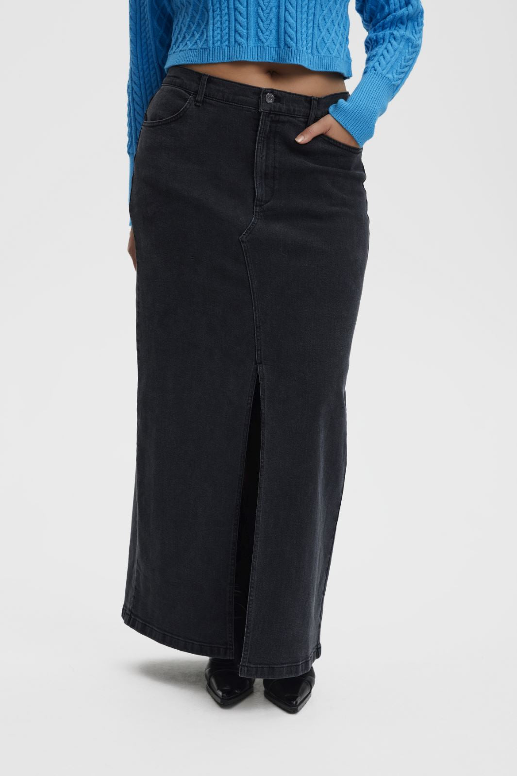 Gestuz - SiwGZ HW long skirt - Washed black Nederdele 