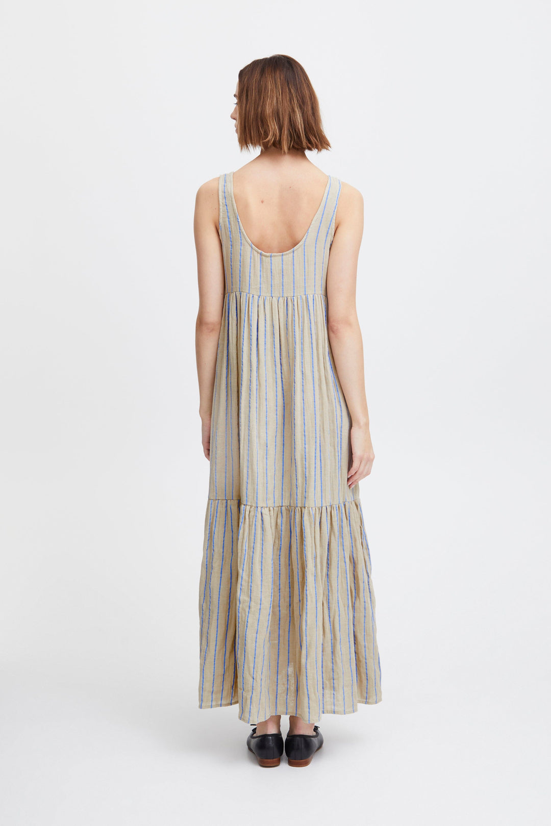 Ichi - Iafoxa Striped Maxi Dr - 203320 Doeskin/Della Blue Stripe Kjoler 