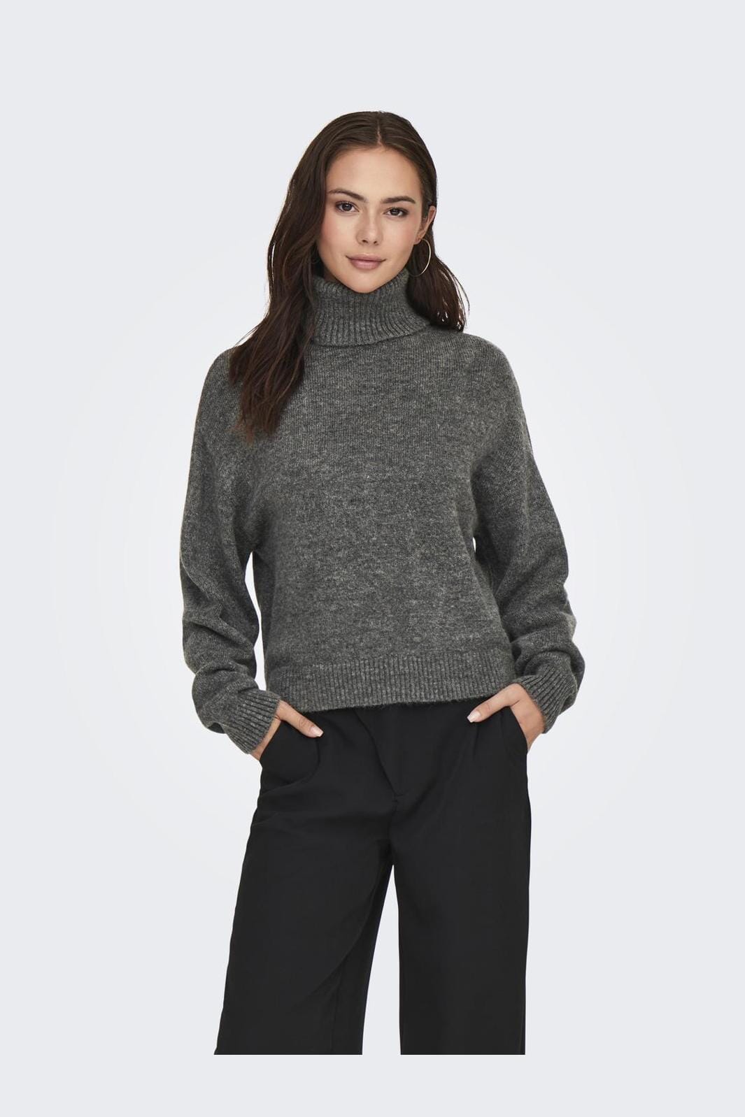 Jdy - Jdyletty L/S Roll Neck Pullover Knt - 4694817 Dark Grey Melange