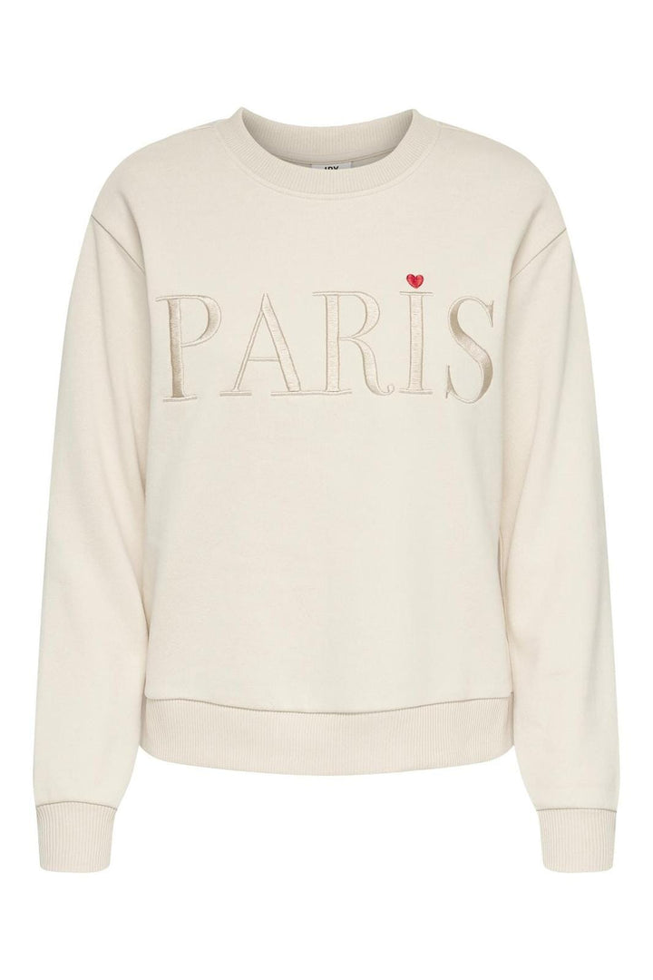 Jdy - Jdyparis L/S Emb Sweat - 4211088 Tapioca Paris Heart Embroidery