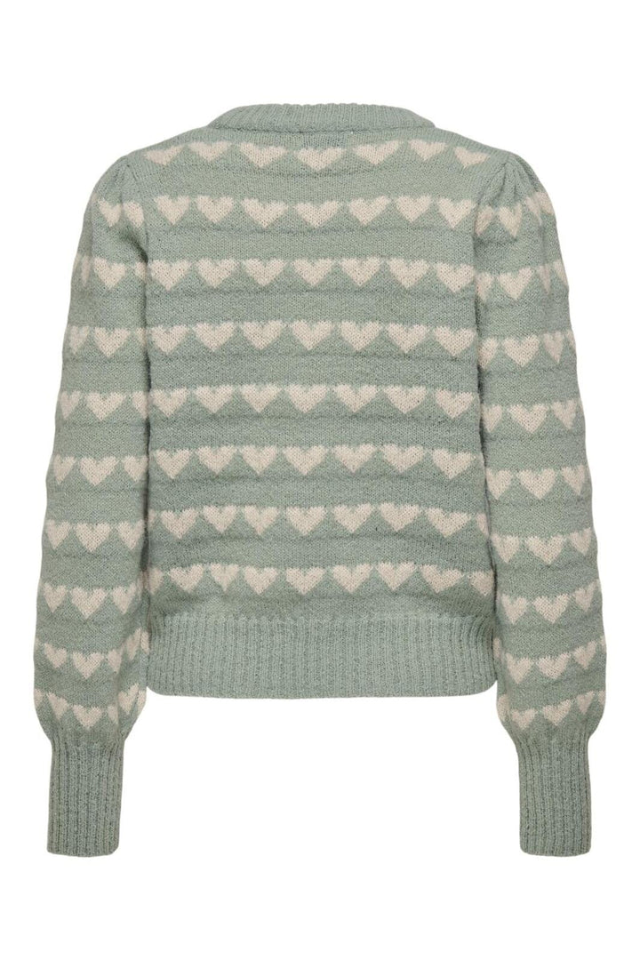 Jdy - Jdysigrid Life L/S On Puff Pull Knt - 4622908 Iceberg Green W. Cement Hearts