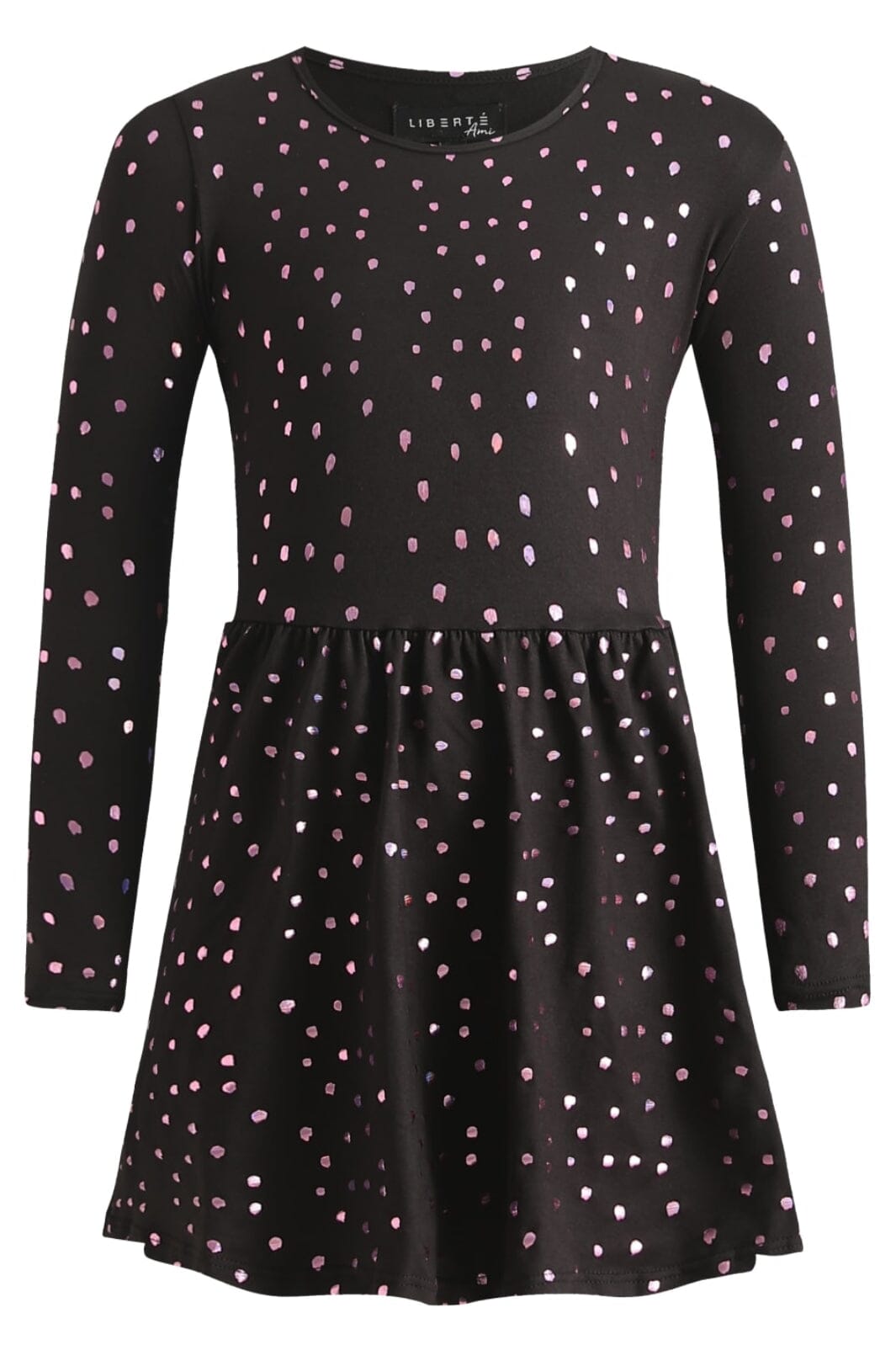 Liberte Ami - Alma-Ls-Babydoll-Dress (Kids) - Black Pink Holographic Dot Kjoler 