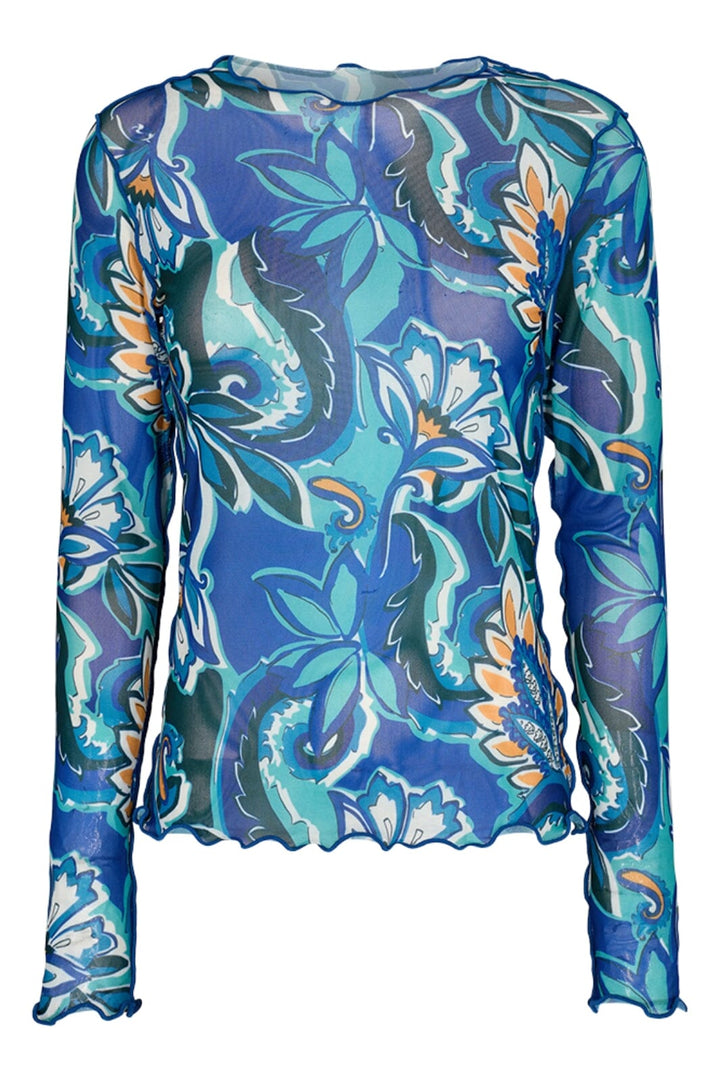 Liberte - Mesh-Top-2 - Blue Orange Paisley bluser 