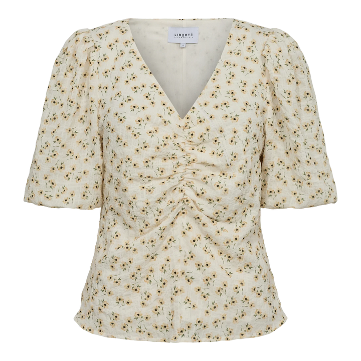 Liberte - Opal-Ss-Blouse - Creme Yellow Flower Bluser 