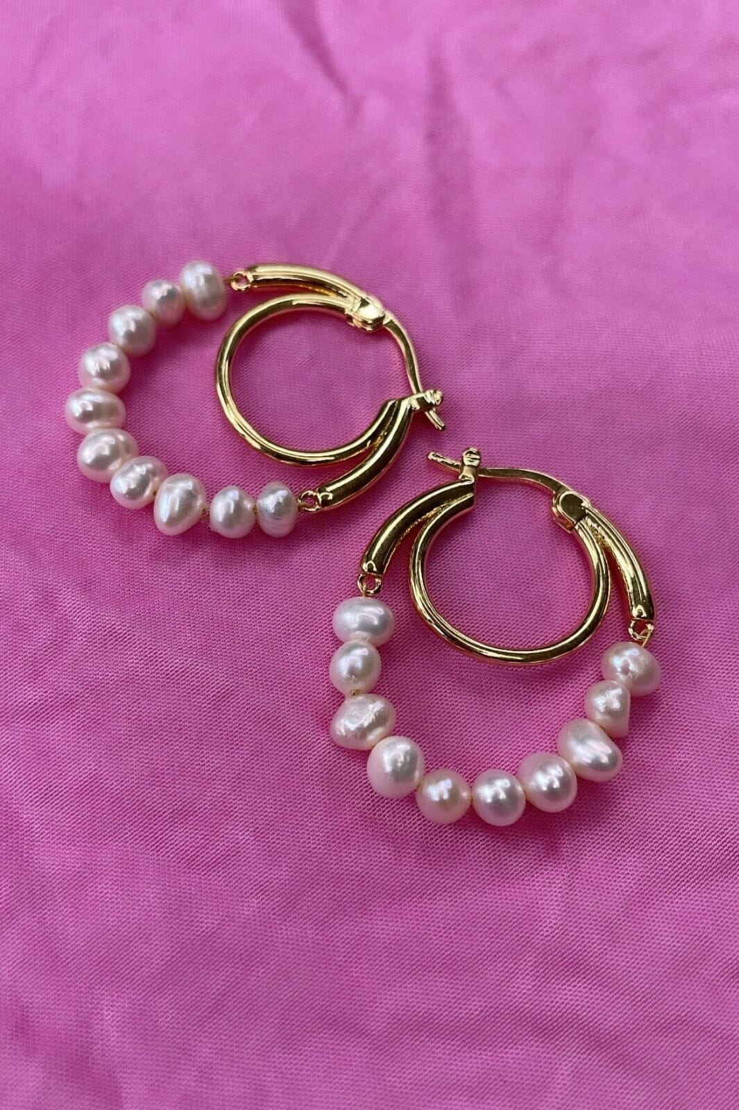 Mellow Moon - Double Pearl Hoops - forgyldt Øreringe 