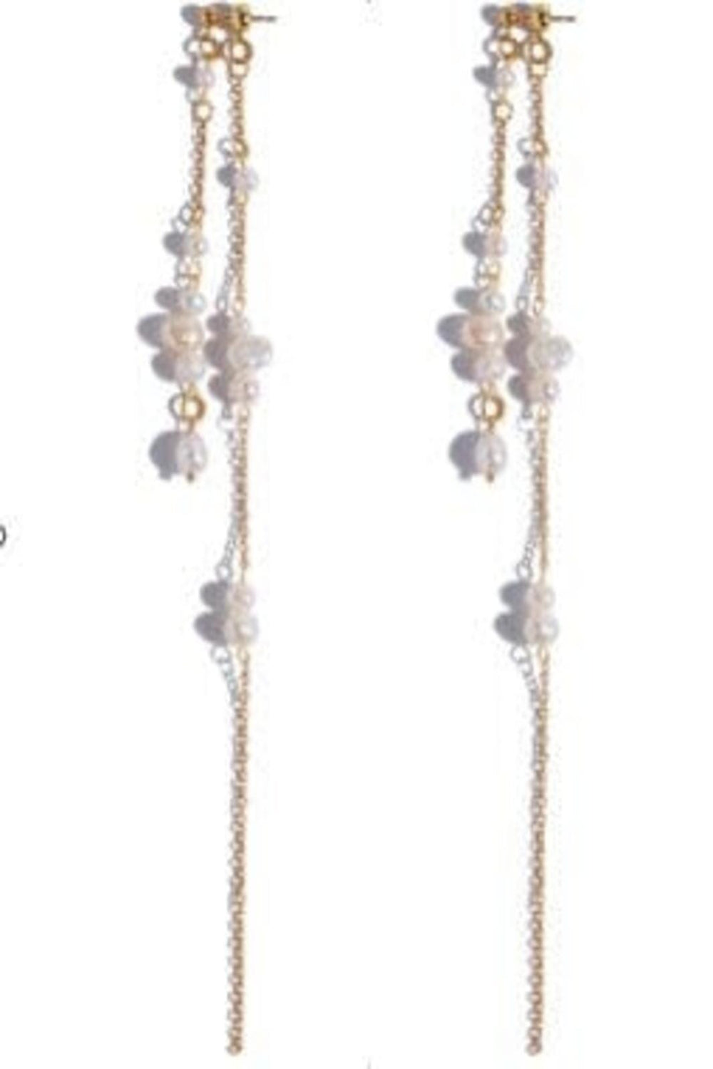 Mellow Moon - Double String Pearl Earring Long - Forgyldt Øreringe 