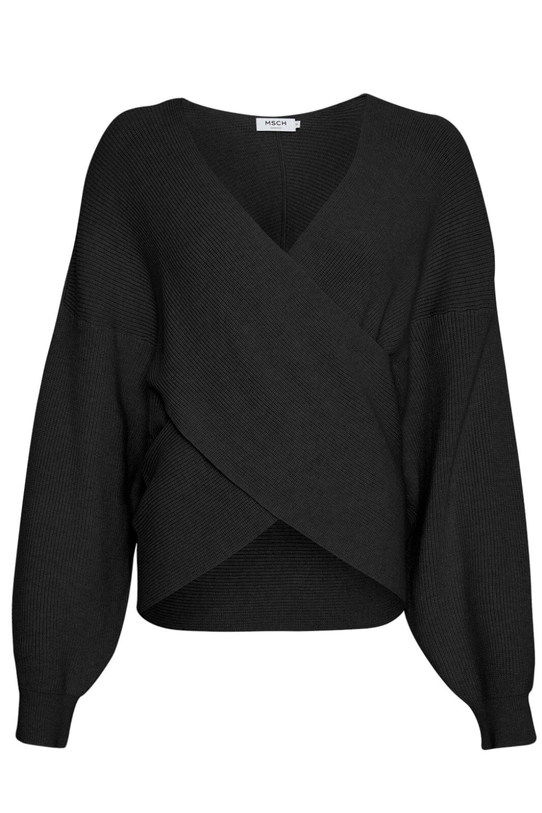 Moss Copenhagen - Mschzinelle Rachelle Wrap Pullover - Black Strikbluser 