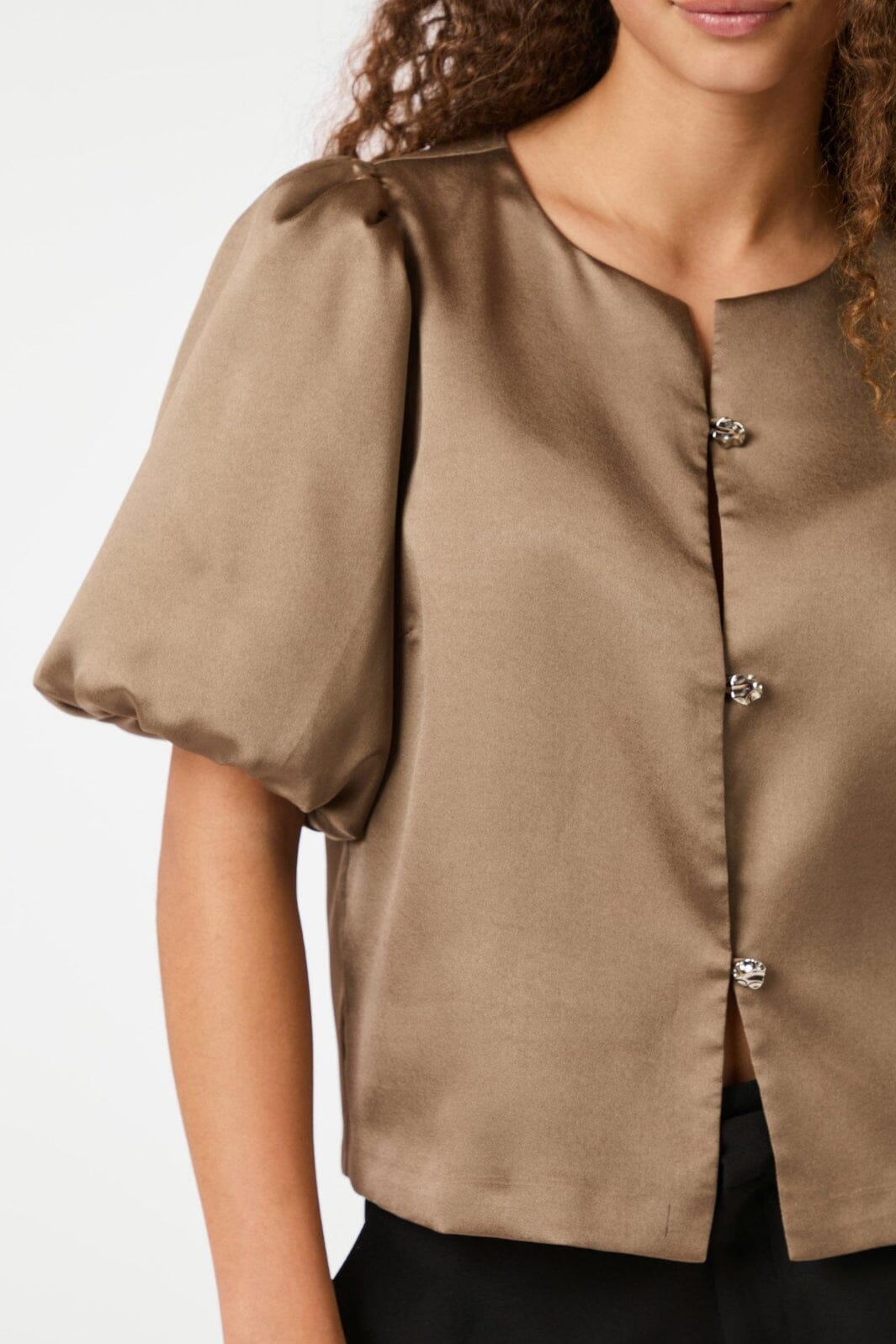 Neo Noir - Aisa Dull Satin Blouse 164658 - 811 - Dark Taupe