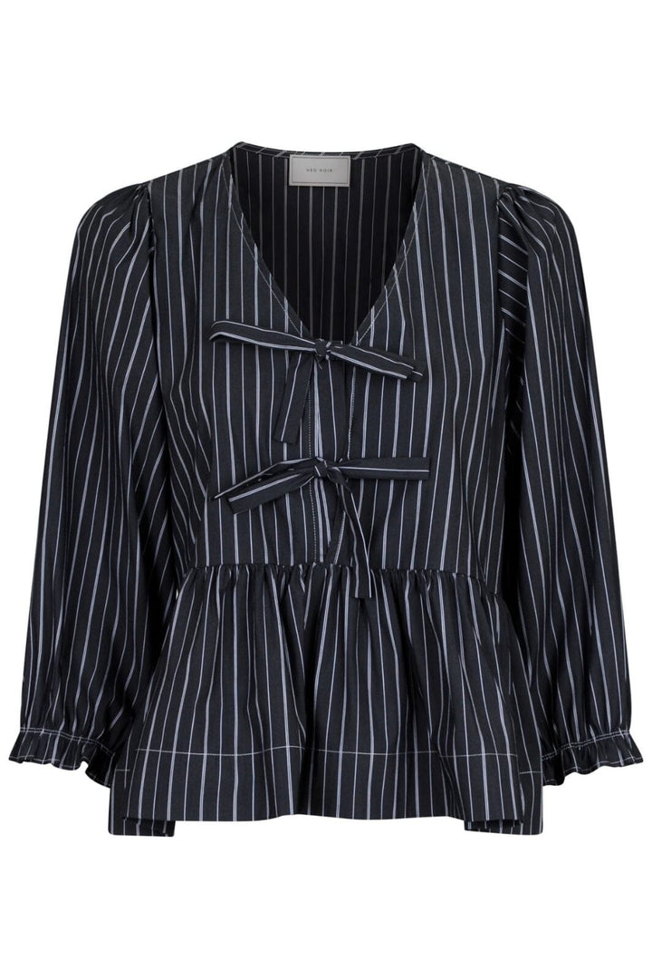 Neo Noir - Bella Double Stripe Blouse - Dark Grey Bluser 