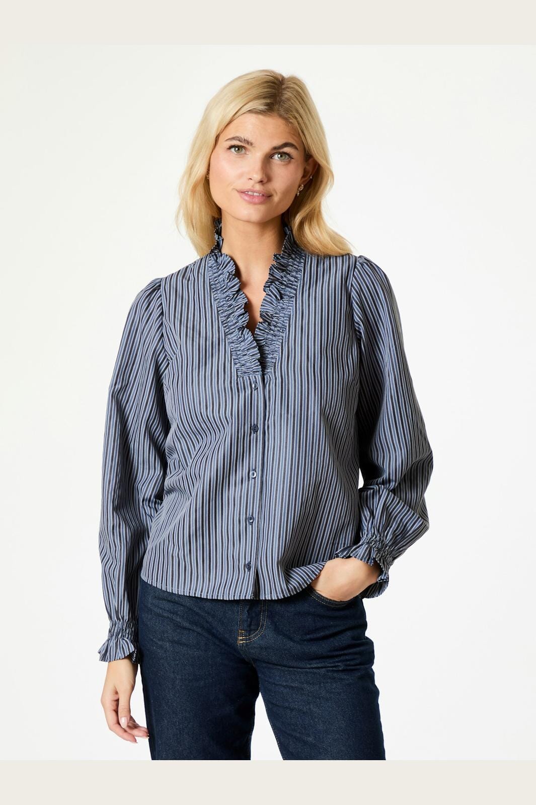 Neo Noir - Brielle Twill Stripe Shirt - Dusty Blue