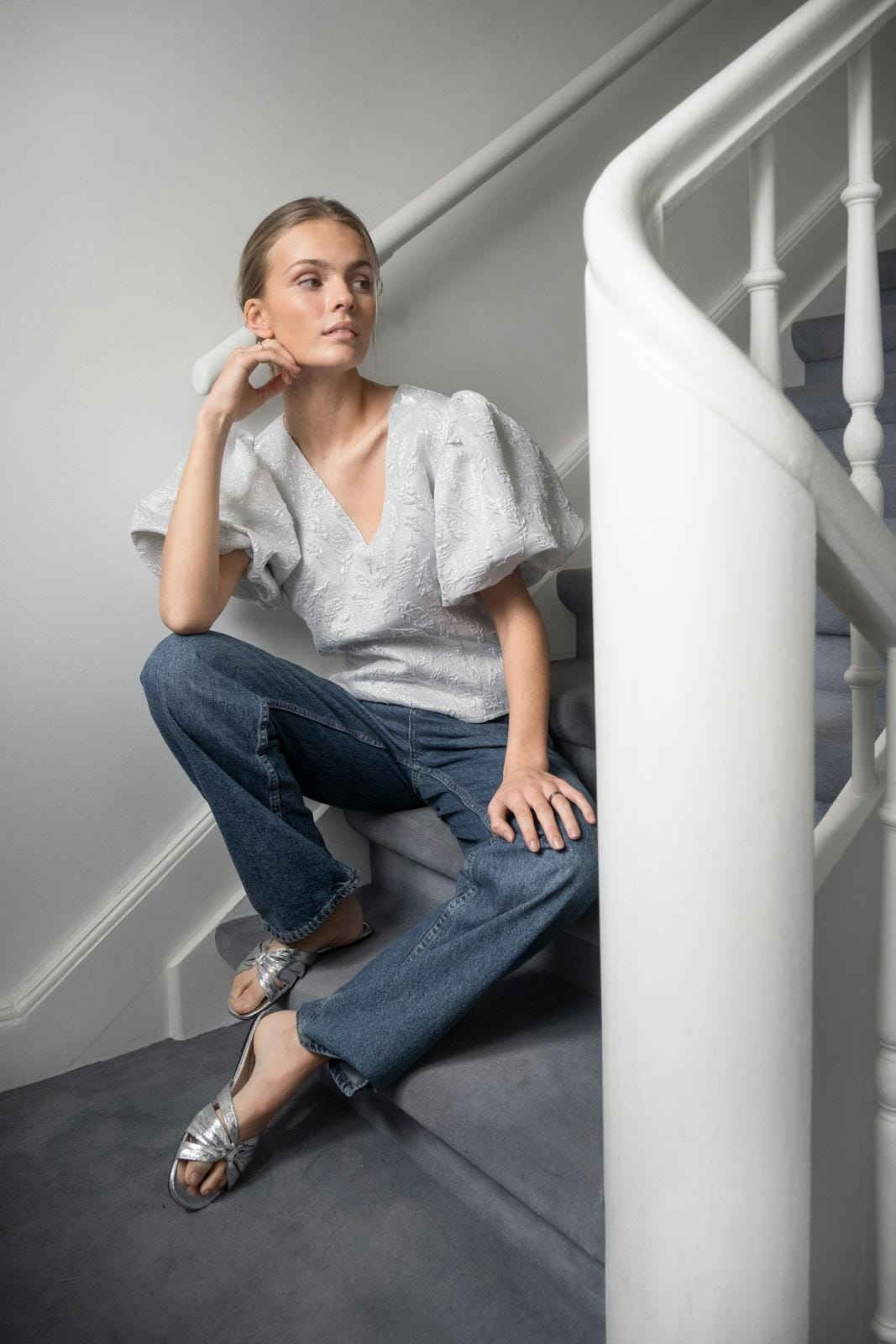 Neo Noir - Camia Metallic Blouse - Silver Bluser 