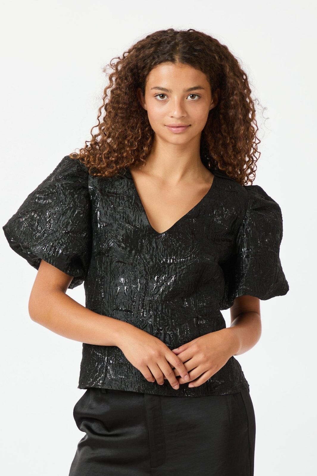 Neo Noir - Camia Metallic Brocade Blouse 163846 - Black Bluser 