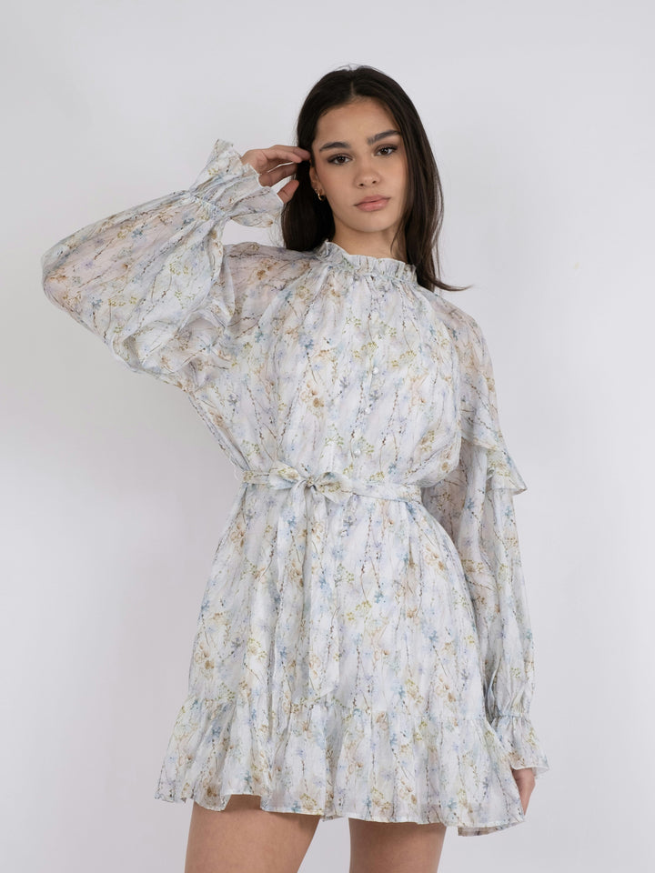 Neo Noir - Elara Whispering Blooms  Dress - Light Blue