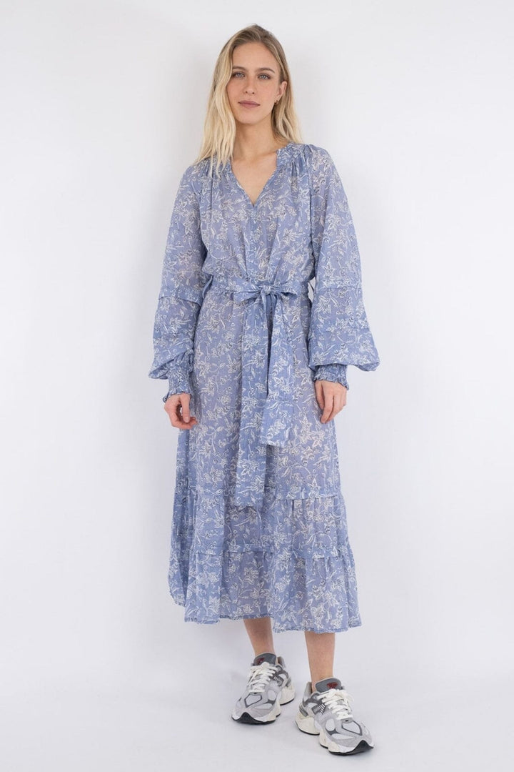 Neo Noir - June S Stencil Flower Dress - Dusty blue Kjoler 