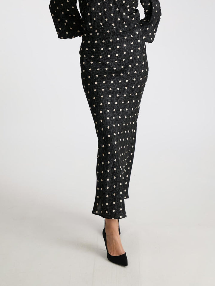 Neo Noir - Lola Retro Dot Long Skirt - Black Nederdele 