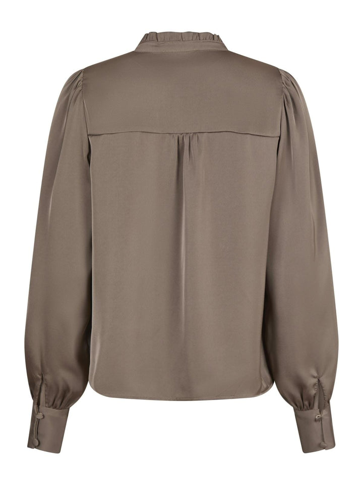 Neo Noir - Massima Drapy Satin Blouse - Dark Taupe Skjorter 