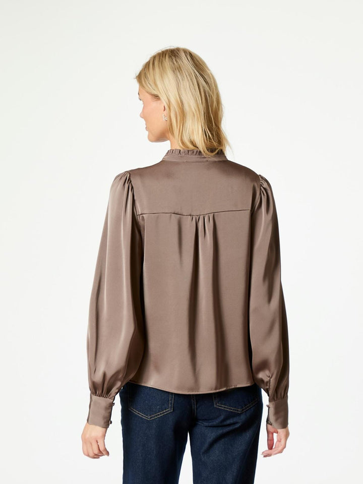 Neo Noir - Massima Drapy Satin Blouse - Dark Taupe Skjorter 