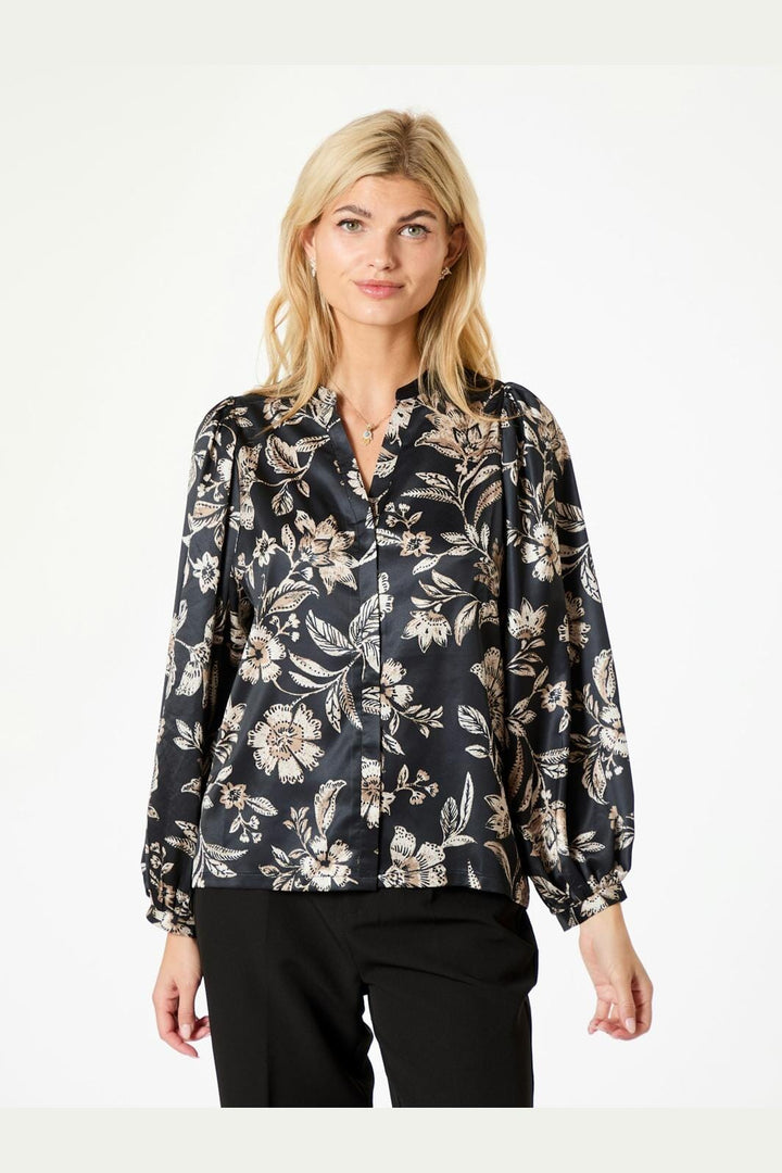 Neo Noir - Nani Canvas Flower Blouse - Dark Navy