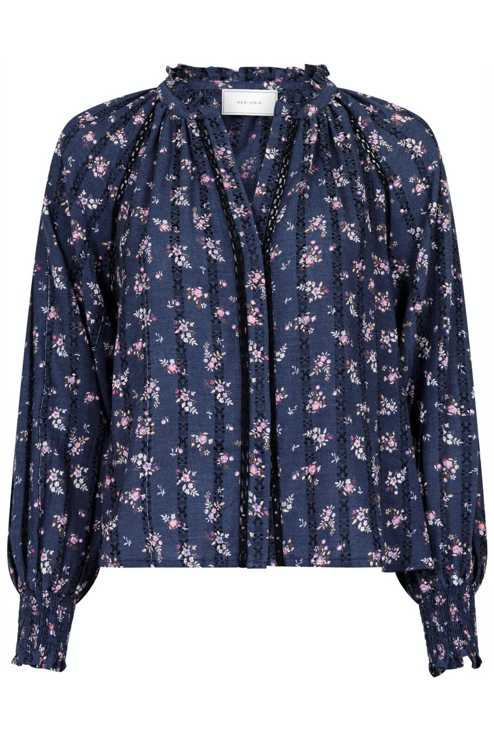 Neo Noir - Stimma Delicate Floral Blouse - Dusty Navy Bluser 