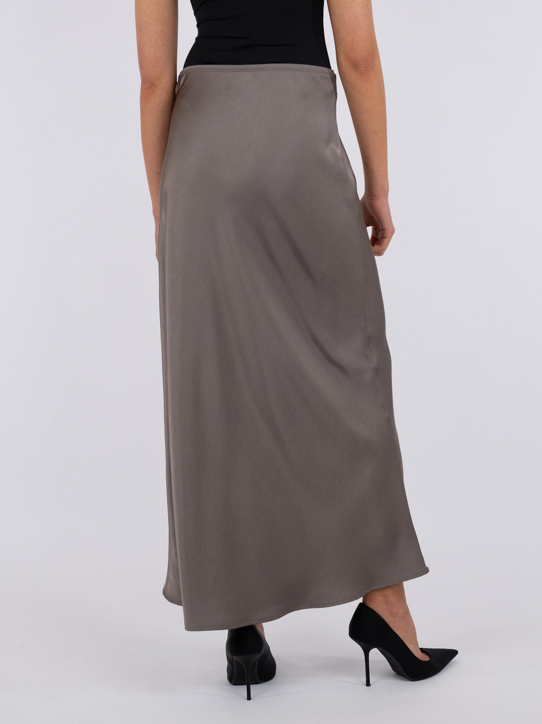 Neo Noir - Vicky Heavy Sateen Skirt - Warm Grey