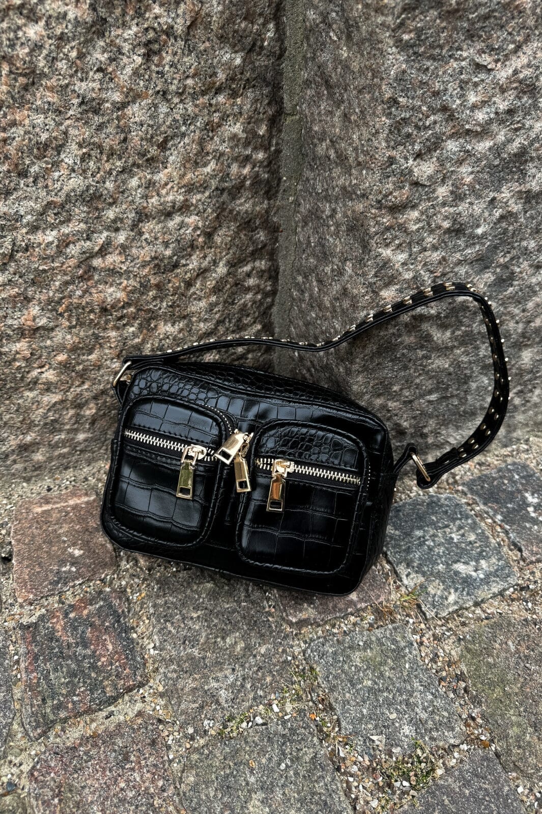 Noella - Celina Bag W. Gold - 1073 Black Croc Tasker 