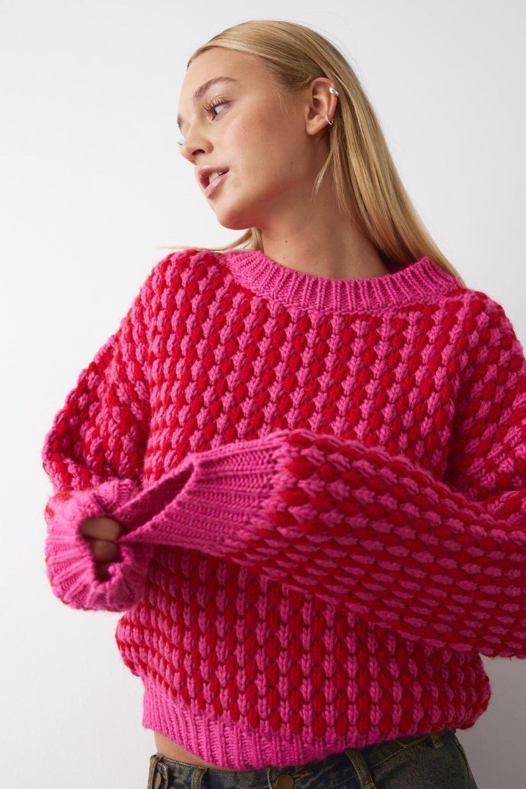 Noella - Gio Knit Jumper - 1029 Pink Red Mix Strikbluser 