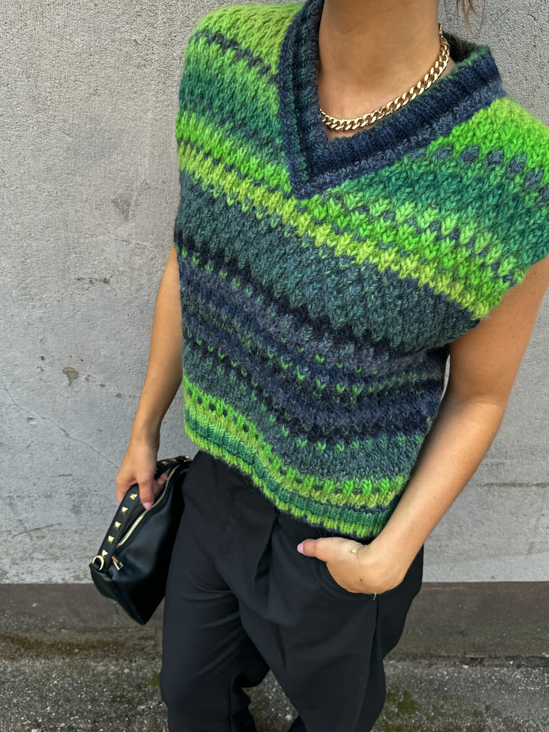 Noella - Gio Knit Vest - 503 Green Mix Strikbluser 