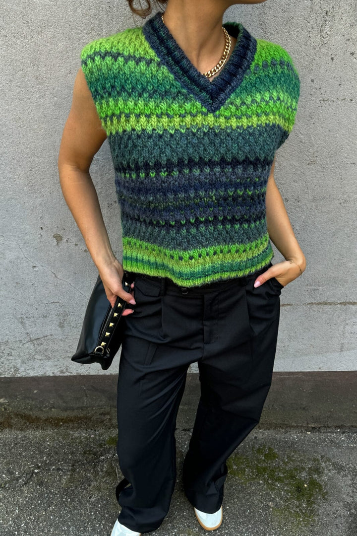 Noella - Gio Knit Vest - 503 Green Mix Strikbluser 