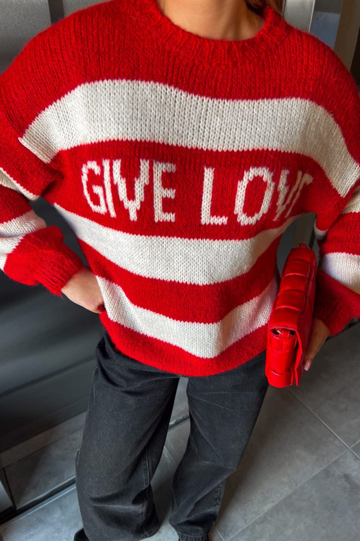 Noella - Give Love Knit - 1220 Red Ivory Stripe Strikbluser 