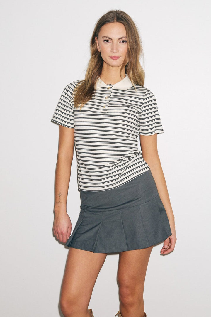 Noella - Leyna Polo Top 13670001 - 1352 - Sugar Grey Stripe