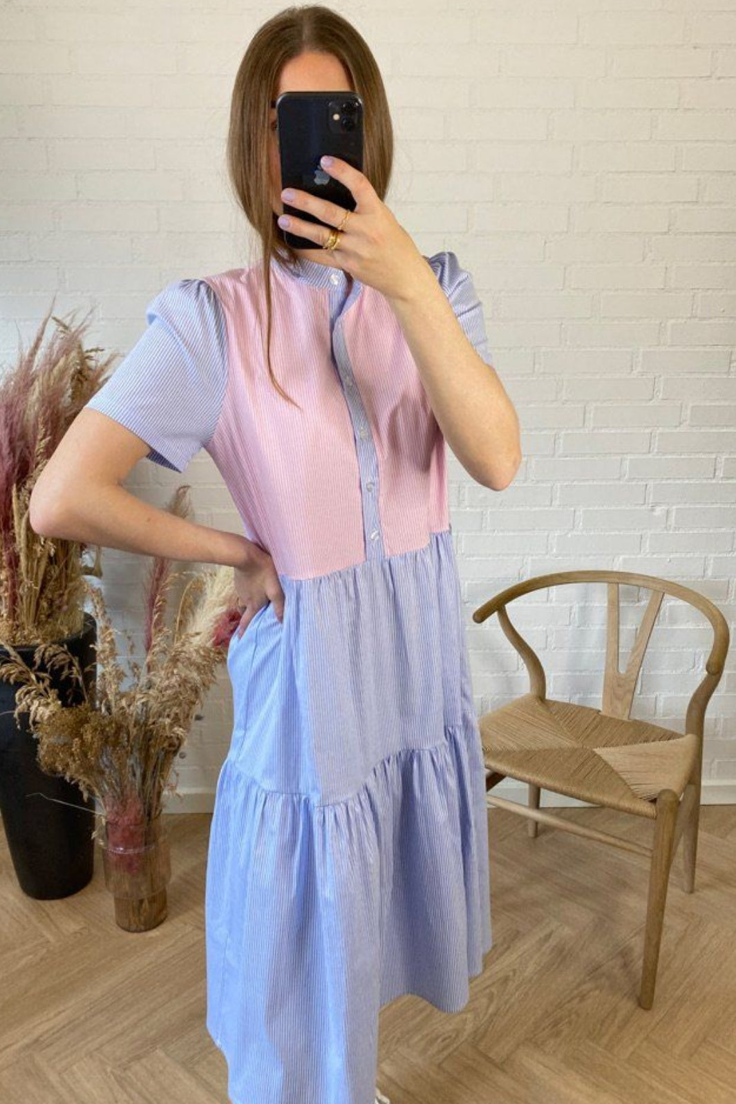 Noella - Lipe Dress Cotton Poplin - Blue/Rose Stripe Kjoler 