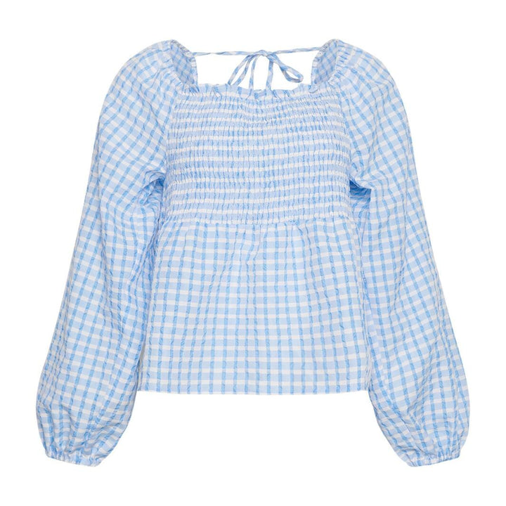 Noella - Rania Smock Blouse - Light Blue Check